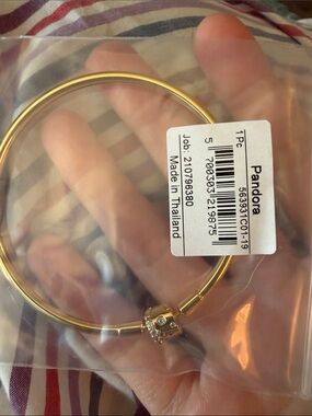 Pandora Gold Bangle Bracelet with Crystal Clasp